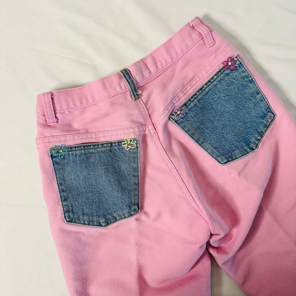 Vintage Deadstock 1990s Gap Pink Denim Floral Embroidered Capri Pants
